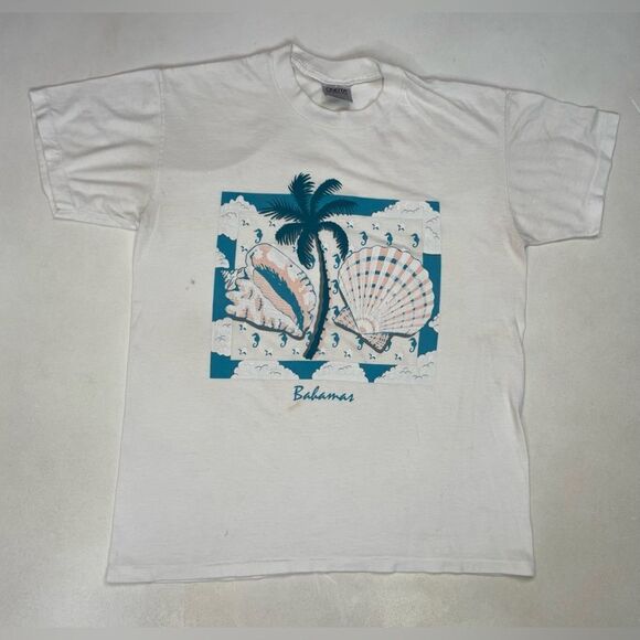 VINTAGE Beach Shells Souvenir Bahamas T-shirt Men Large USA 90s Single Stitch - Picture 1 of 9